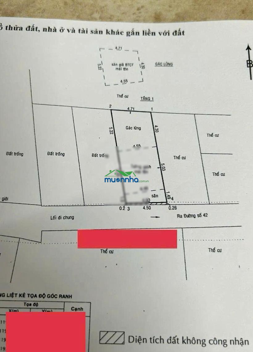 Bán nhà 1 gác đúc hẻm betong 3m, gần đường ô tô. h - nam