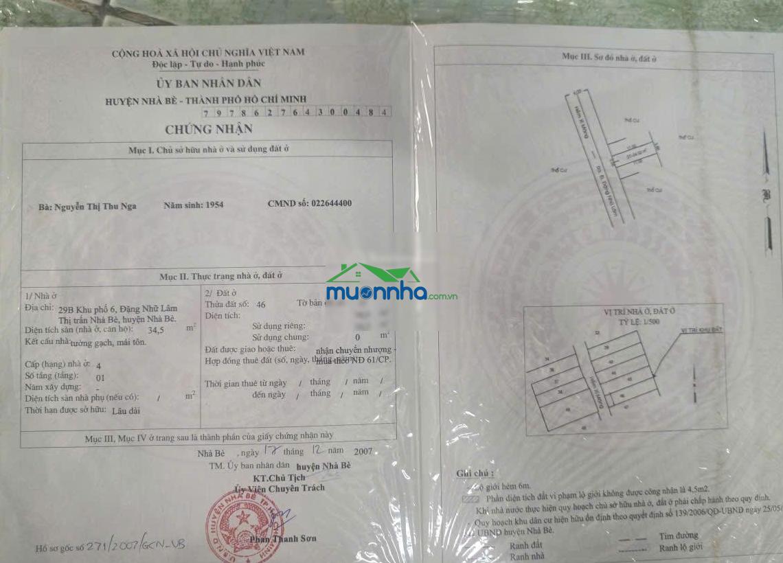 Bán nhà cấp 4 hẻm 3m đặng nhữ lâm, tt nhà bè, dt 3m*13,5m, kdc hiện hữu, lh: 0901 311 *** - 4