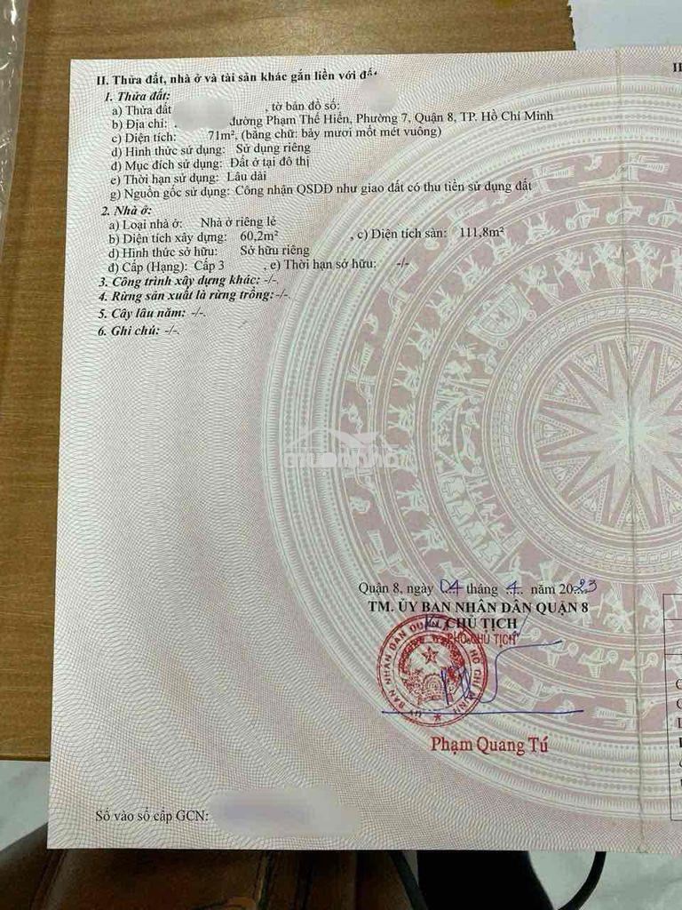 Nhà 5m*15m. 3pn. phạm thế hiển p.7q.8. hẻm 3m. shr. ko qh . 4,95 tỷ - 2
