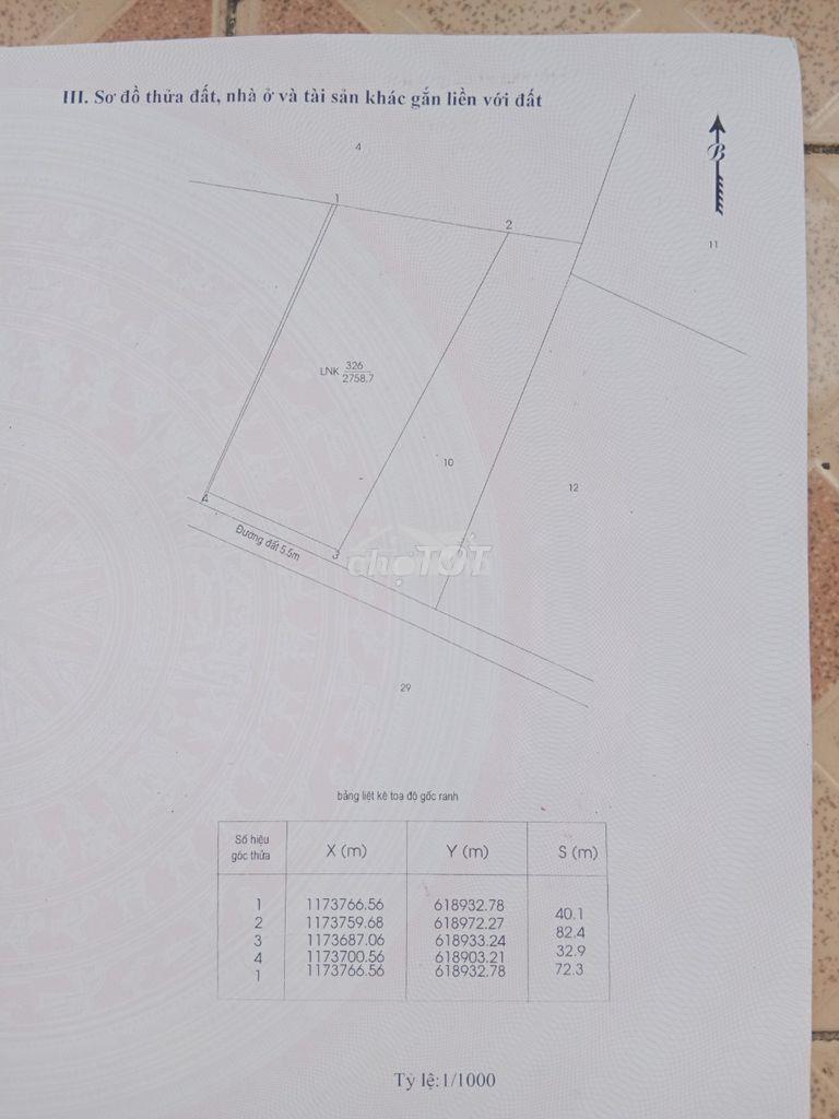 Chính chủ cần bán 2758m² đất mt đường khu dân cư bà xán. giá 15.5 tỷ - 2