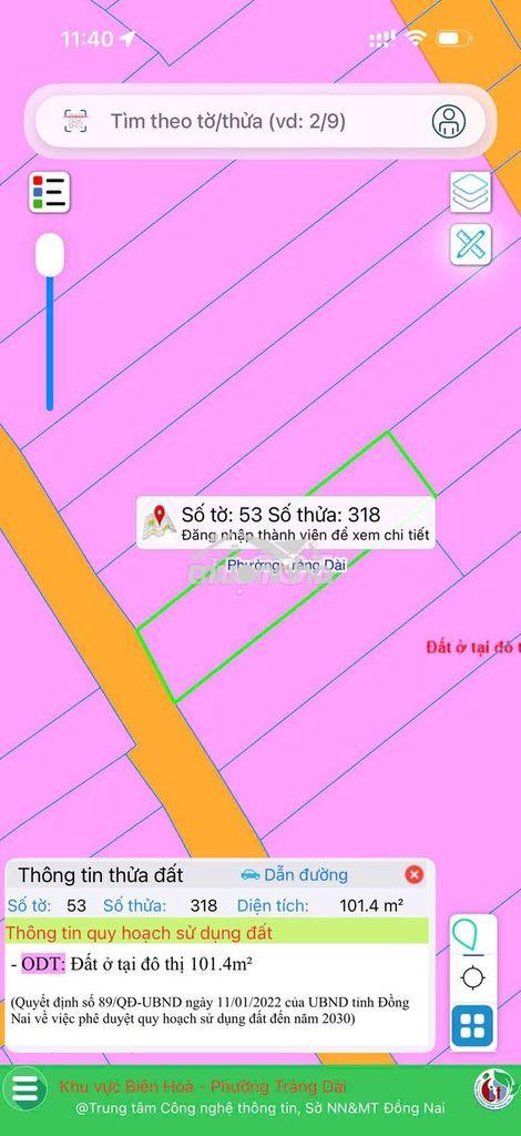 Bán đất sổ riêng thổ cư kp5 trảng dài tp đồng nai