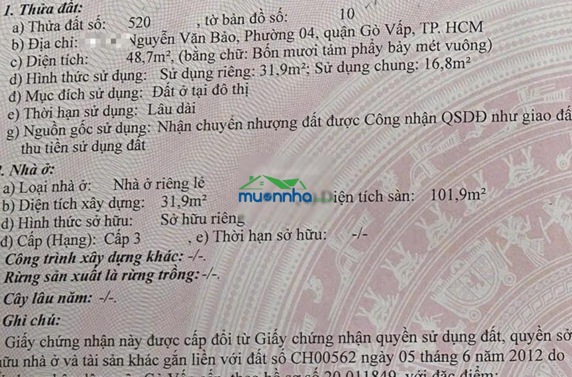 Bán nhà hẻm đường nguyễn văn bảo q. gò vấp, ngang 4,07m, 3 lầu-thượng, gần trường đh giá 6,3 tỷ - 3