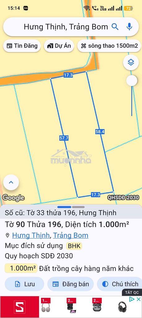 1000m2 giá 590tr đường hiện hữu 4m
