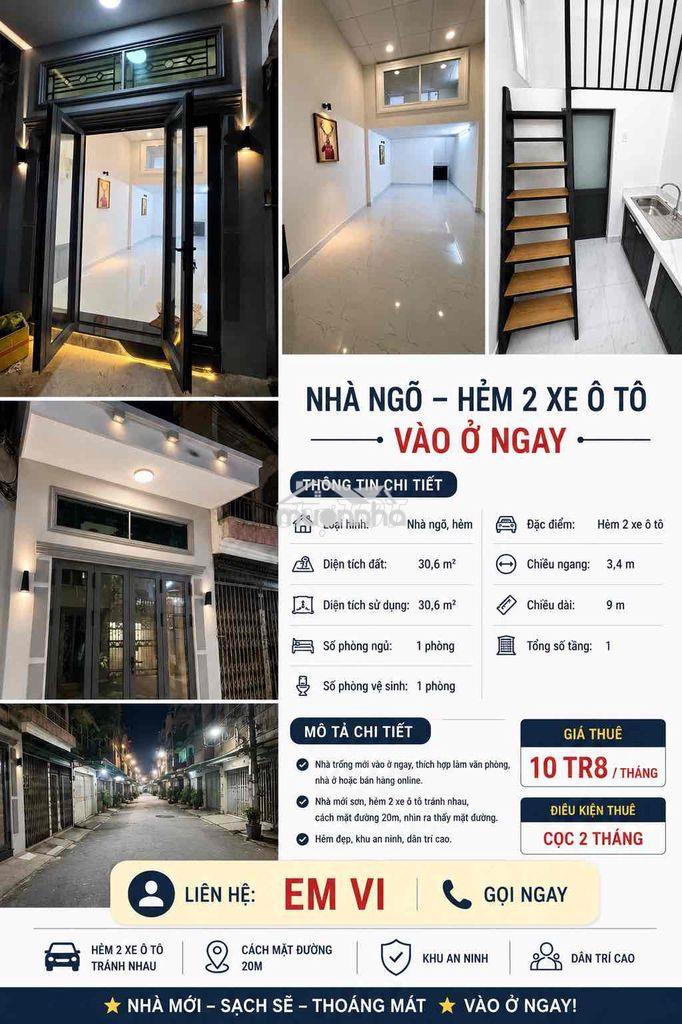 Cho thuê nhà nc đẹp hẻm xe hơi tân bình ni sư huỳnh liên