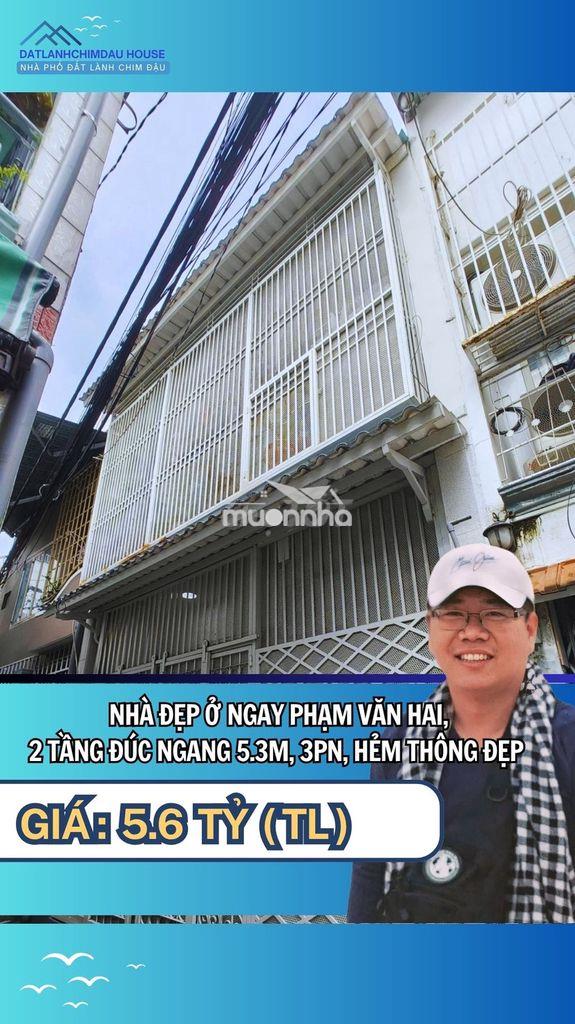 Nhà phạm văn hai, 2 tầng đúc, dt(5.3m*7), 3pn, hẻm thông, chỉ 5.59 tỷ