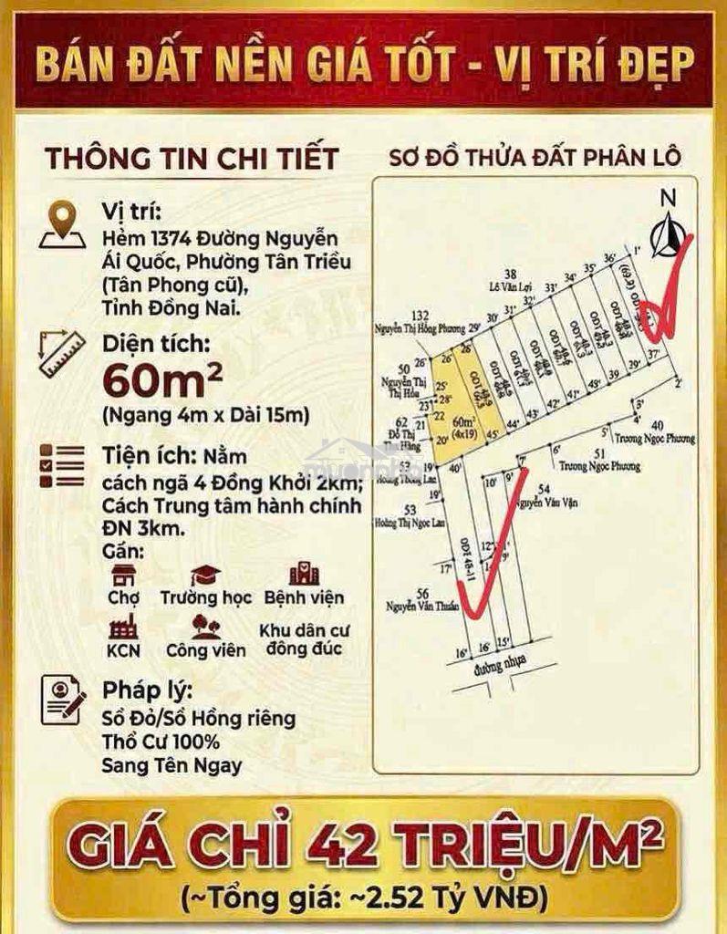 Đất 62m2 giáo xứ thuận hoà xe hơi tận đất 2,5 tỷ gía đầu tư sổ riêng