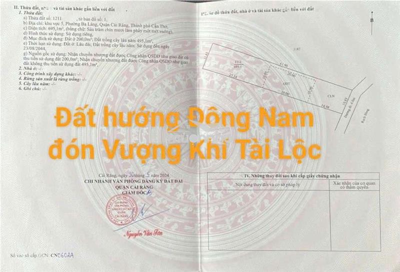 Đất nền biệt thự vườn view sông, lộ ôtô -gần ql61c, cái răng, cần thơ