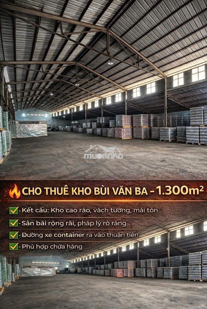 Cho thuê kho bùi văn ba, 1.300m² – kho riêng biệt, an ninh 24/7