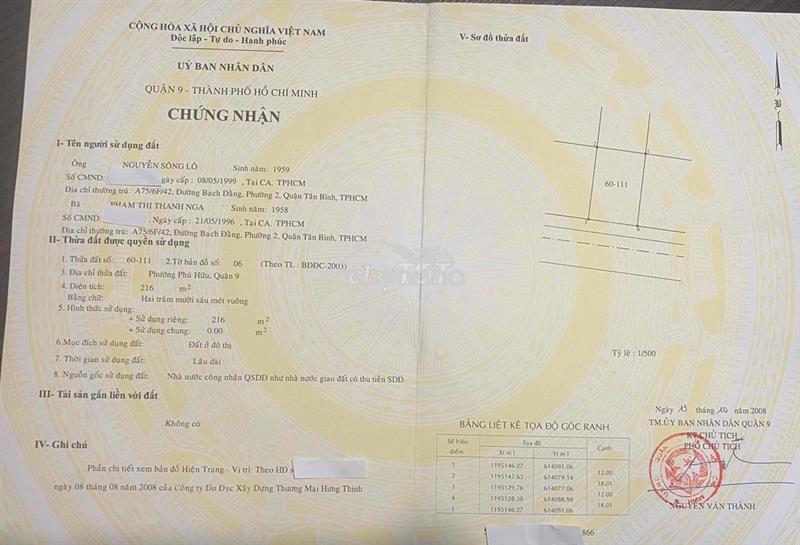 Chính chủ bán đất lô e13 khu mẫu giáo trung ương – phường phú hữu, qu