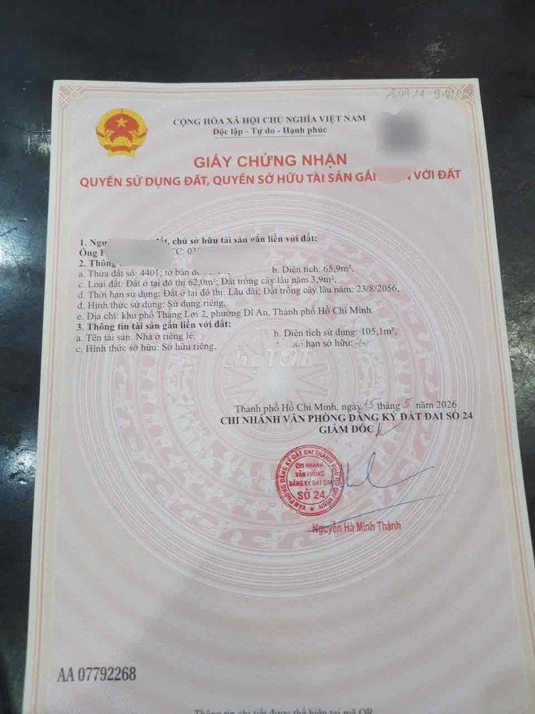 Nhà đã hoàn công_ trung tâm tp_p.dĩ an_dtsd:105,1m2 - 2