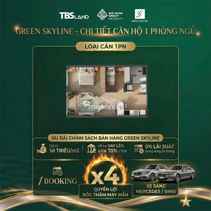 Sở hữu căn hộ xanh green skyline 1pn đẹp giá hot