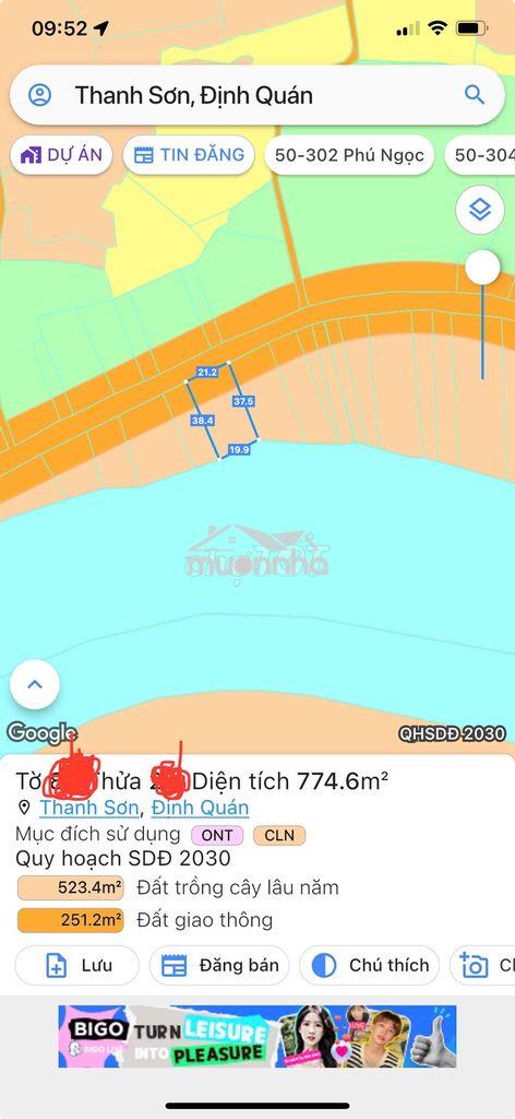 Bán lô đất vies sông,mặt tiền bê tong,dân cư ở đông đúc,774m2,giá 1,8t - 3