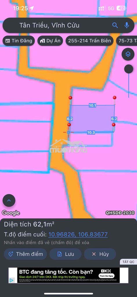 Lô đất 63m2 ngay ubnd p.tân phong (cũ) giá 1.95 tỷ đường ô tô 4m thông - Ảnh 2
