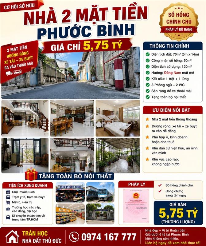 🏡 Nhà 2 mặt tiền phước bình – giá chỉ 5,75 tỷ