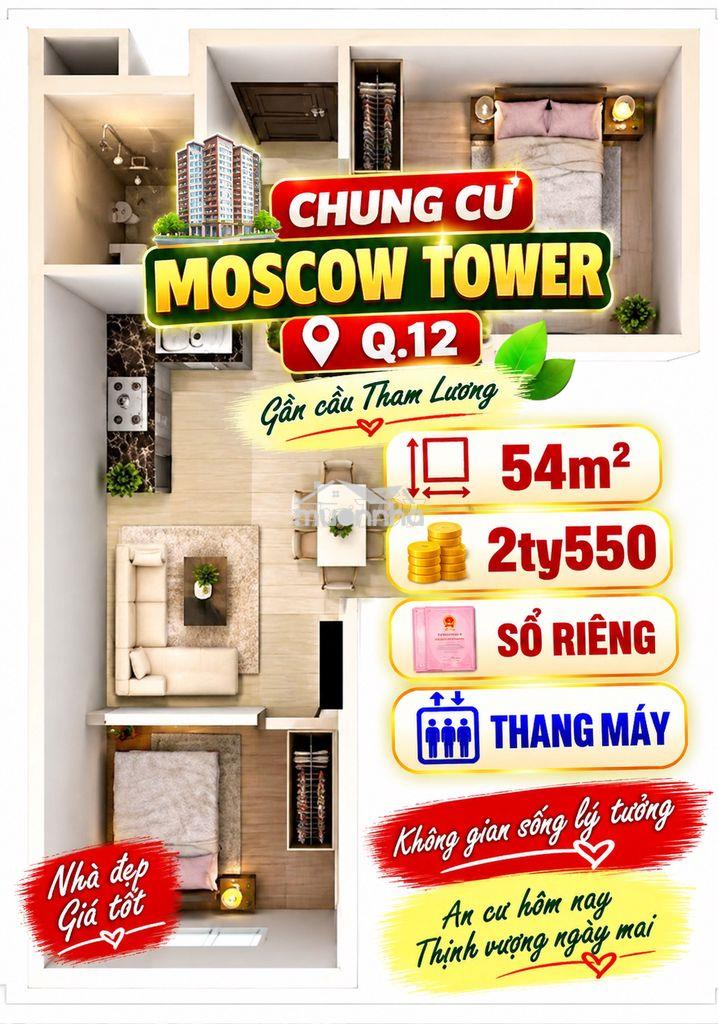 Chung cư moscow tower q12, 54m2, 2pn, sổ hồng, gần metro, chỉ 2 tỷ 550