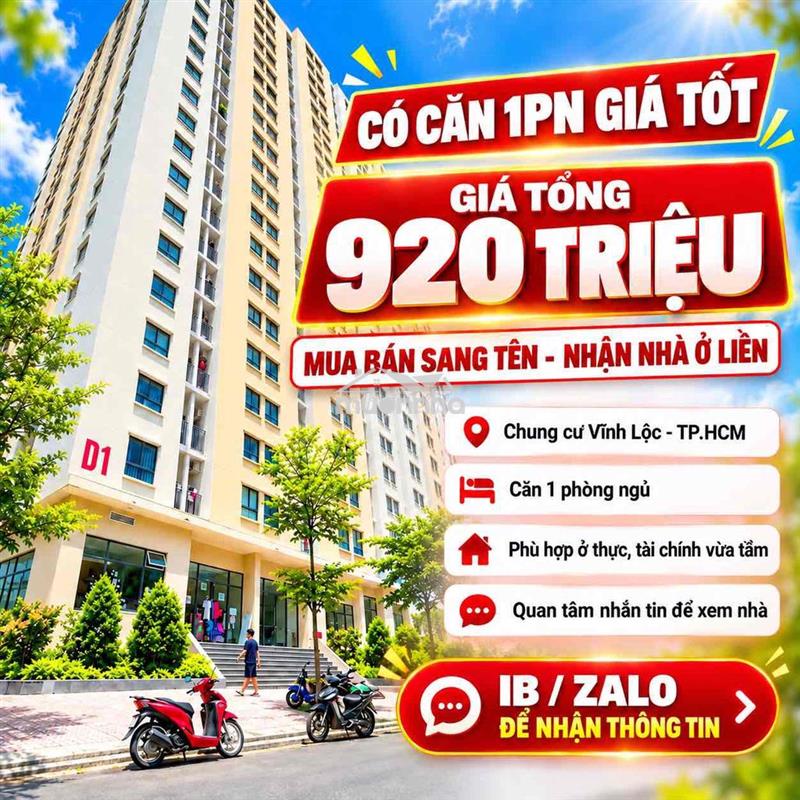 Căn hộ 1pn vĩnh lộc 38m2 giá 920 triệu - nhận nhà ở ngay