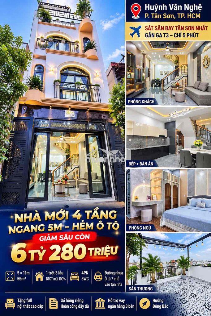 🔥 Giảm còn 6,28 tỷ – nhà mới 4 tầng huỳnh văn nghệ, tân bình – ngay t3