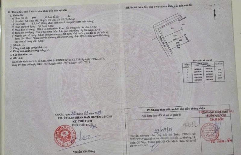 Bán đất thổ cư hẻm oto huỳnh thị dần, xã bình mỹ dt 85m2 ( 81m2 thổ) giá 1,53 tỷ