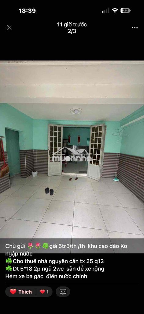 Cho thuê nhà tx 25 q12 gia 5tr5 dt 90m 2p ngủ - Ảnh 3